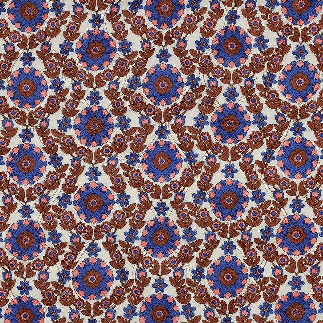 De Stoffenkamer Stepped Cotton Voile double face - flowers royal caramel