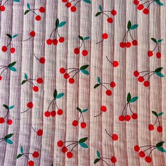 De Stoffenkamer Stepped Cotton double face - cherries old pink stripes