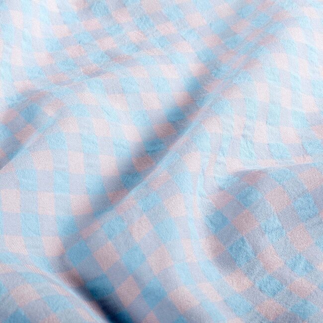 Seersucker Cotton mix - checks soft blue/pink