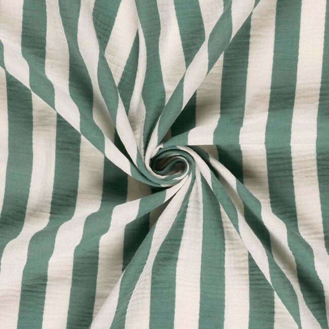 De Stoffenkamer Double gauze tetra - wide stripes petrol green