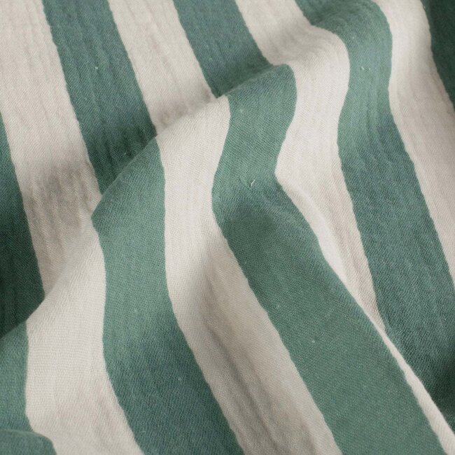 De Stoffenkamer Double gauze tetra - wide stripes petrol green