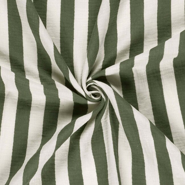 De Stoffenkamer Double gauze tetra - wide stripes khaki green