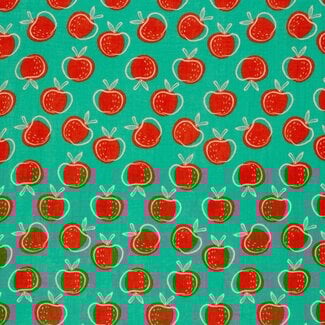 De Stoffenkamer Double Gauze cotton Tetra - apples turquoise groen