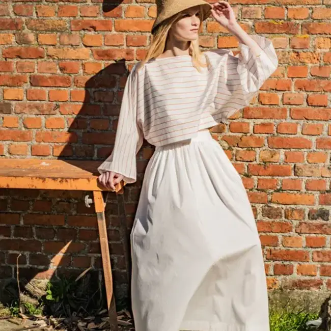 Cotton Poplin - stripes ecru/orange