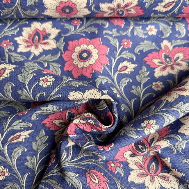 De Stoffenkamer Stevige katoen Canvas - bright denim flowers
