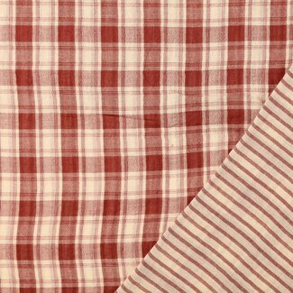 De Stoffenkamer Double Gauze Tetra duo checks / stripes - creamy wine