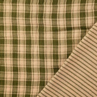 De Stoffenkamer Double Gauze Tetra duo checks / stripes - sandy olive