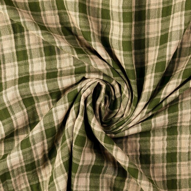 De Stoffenkamer Double Gauze Tetra duo checks / stripes - sandy olive