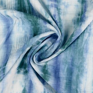De Stoffenkamer Double Gauze Tetra batik tie dye - seagreen