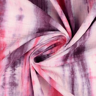De Stoffenkamer Double Gauze Tetra batik tie dye - pink tones