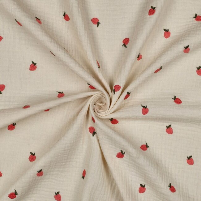 De Stoffenkamer Double Gauze cotton Tetra - embroidery natural peach