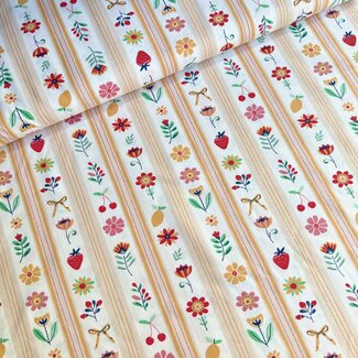 Cotton Poplin - striped summer flowers