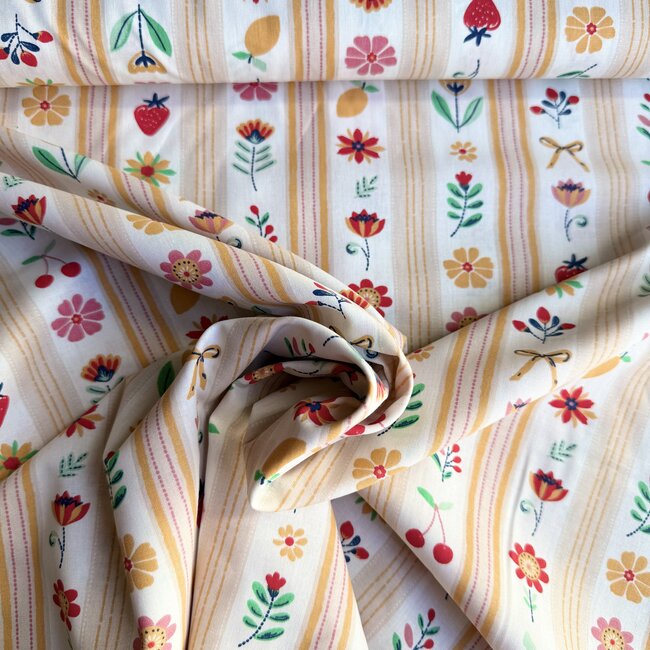 Cotton Poplin - striped summer flowers