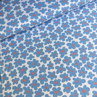 De Stoffenkamer Tricot blue flowers neon