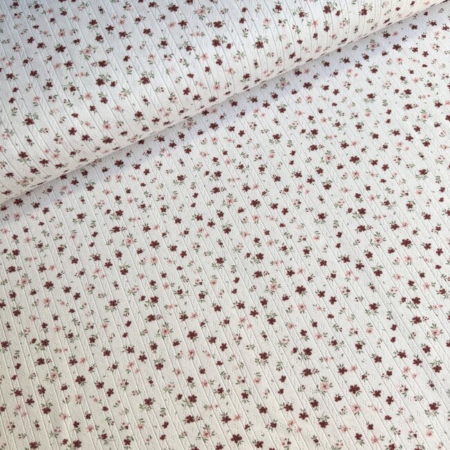 Ajour Tricot Pointelle lines - ecru spring flowers mini