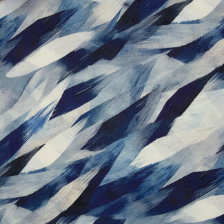Cotton linen blend  -  blue strokes