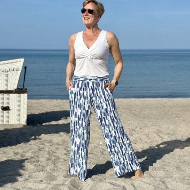 Viscose blouse summer satin blue strokes