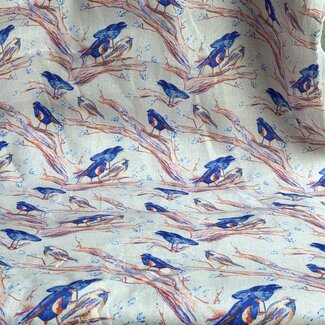 Capsule Fabrics Washed Linen - birds on branches