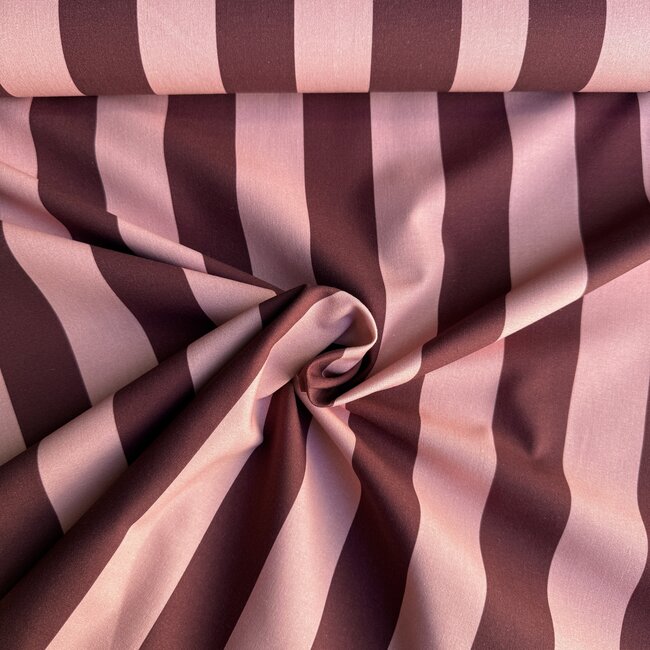 Capsule Fabrics Cotton Poplin - Vertical Burgundy  / Salmon