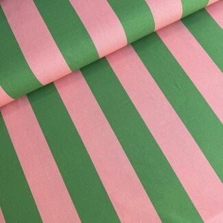 Capsule Fabrics Cotton Poplin - Wide Vertical Green / Raspberry