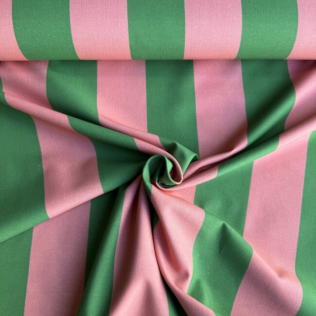 Capsule Fabrics Cotton Poplin - Wide Vertical Green / Raspberry