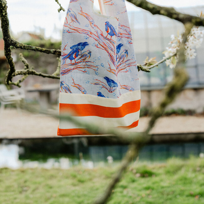 Capsule Fabrics Washed Linen - birds on branches