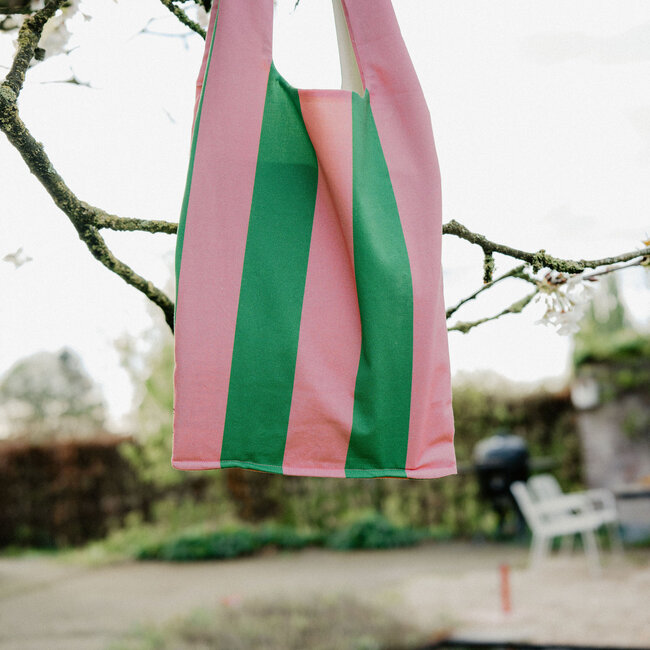 Capsule Fabrics Cotton Poplin - Wide Vertical Green / Raspberry