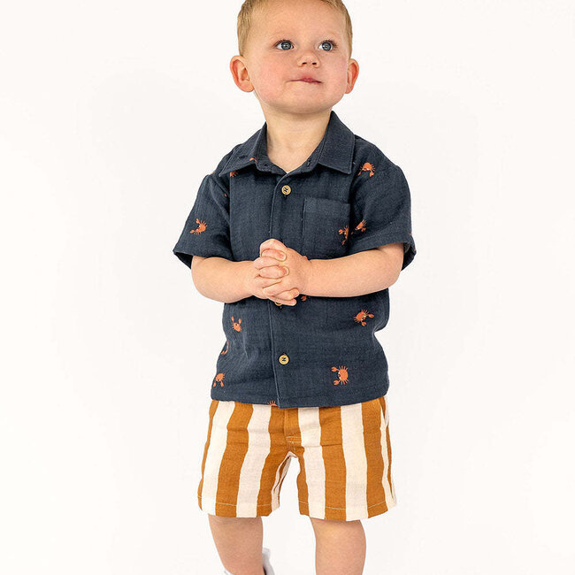 De Stoffenkamer Double gauze tetra - wide stripes caramel