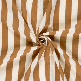 De Stoffenkamer Double gauze tetra - wide stripes caramel