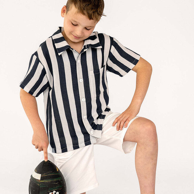 De Stoffenkamer Double gauze tetra - wide stripes dark blue
