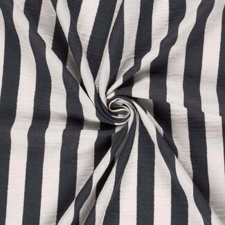 De Stoffenkamer Double gauze tetra - wide stripes dark blue