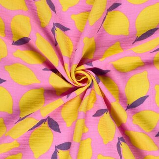 De Stoffenkamer Double gauze tetra - bright pink lemons