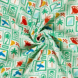 De Stoffenkamer Double gauze tetra - green boho jungle