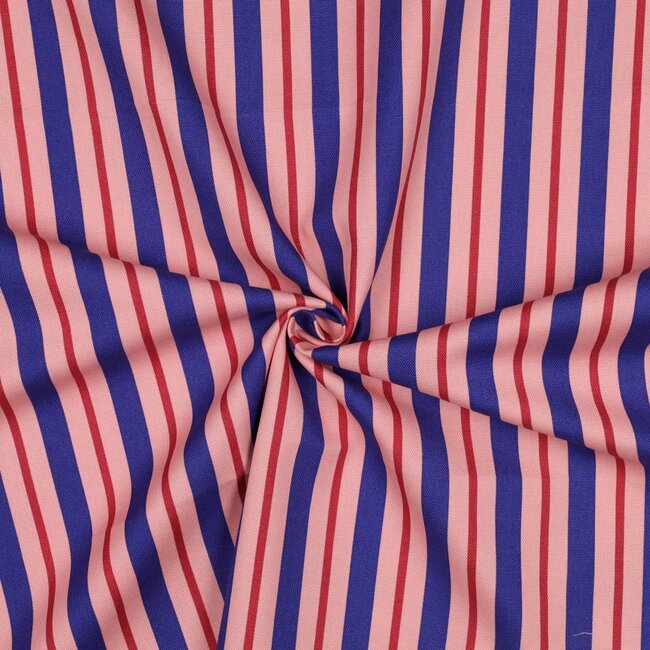 De Stoffenkamer Canvas katoen vertical stripes multi pink / royal