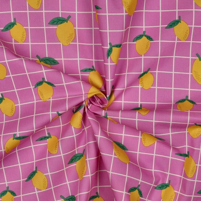 Gelamineerde katoen - summer grid pink lemons