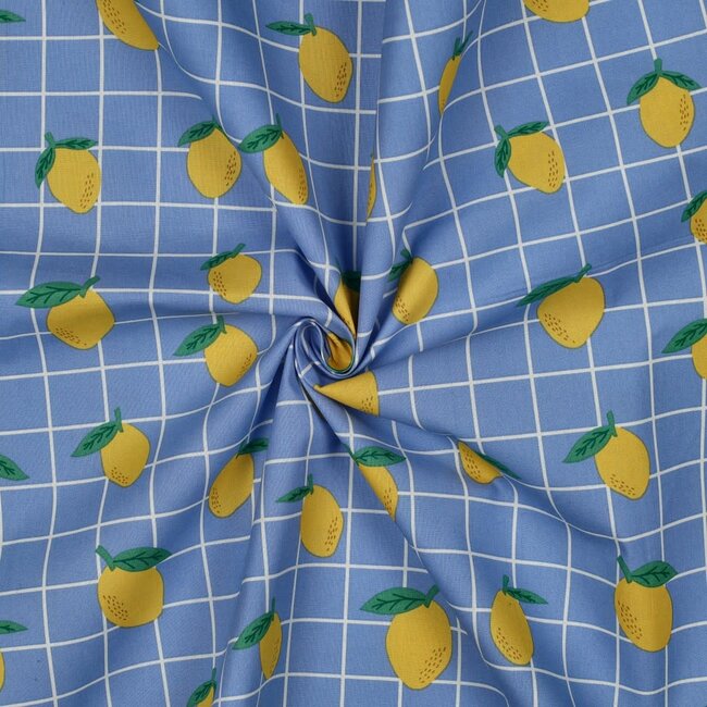 Gelamineerde katoen - summer grid blue lemons