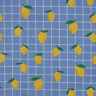 Gelamineerde katoen - summer grid blue lemons