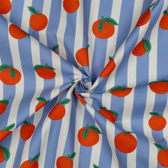 Gelamineerde katoen - summer stripes blue oranges