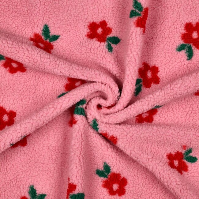 De Stoffenkamer Teddy flowers red / pink