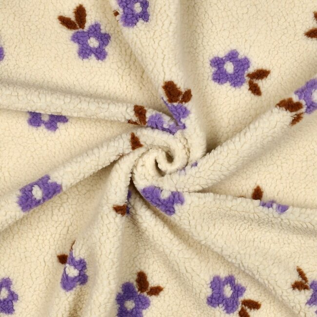 De Stoffenkamer Teddy flowers purple / ecru