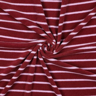 De Stoffenkamer Rekbare badstof - spons stripes - Burgundy / pink