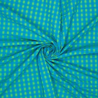 Seersucker Cotton - checks aqua / green
