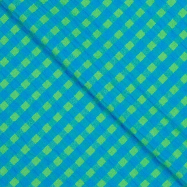 Seersucker Cotton - checks aqua / green
