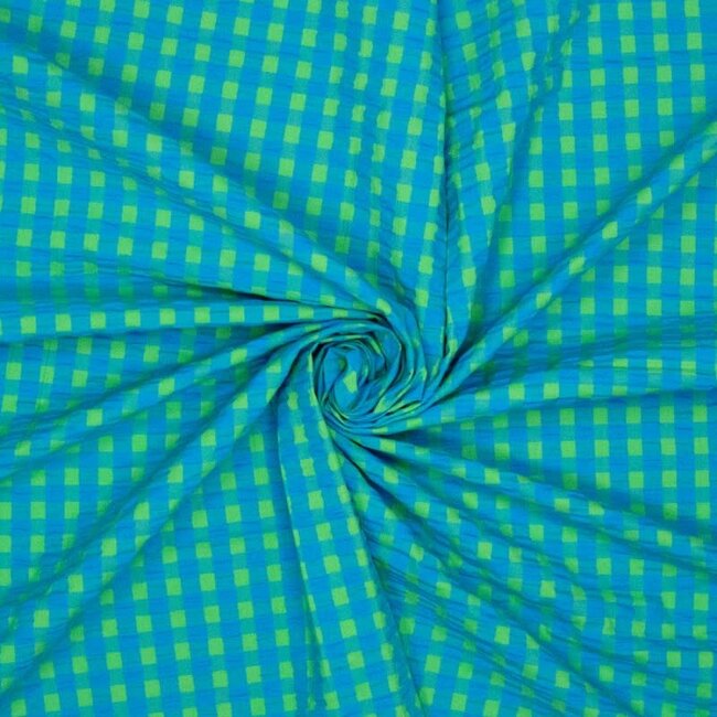 Seersucker Cotton - checks aqua / green