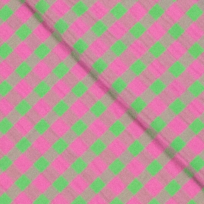 Seersucker Cotton - checks raspberry / green