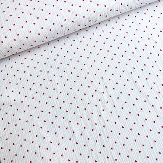 De Stoffenkamer Double gauze tetra - ecru red hearts mini