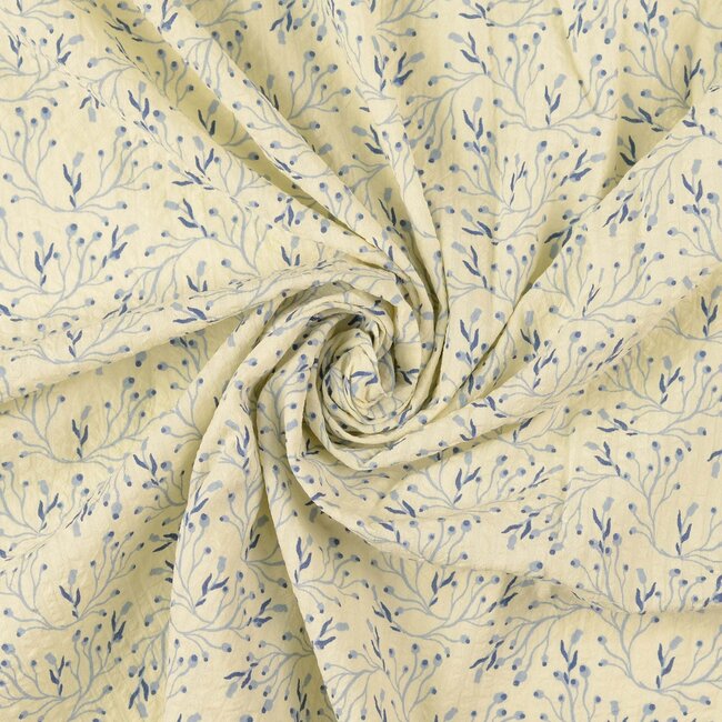 De Stoffenkamer Vintage Structure seersucker Cotton - twigs blue