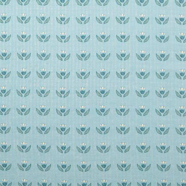 De Stoffenkamer Double Gauze voile cotton - aqua blue flowers