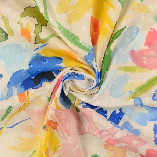 Cotton Plumetis Dobby watercolour bright