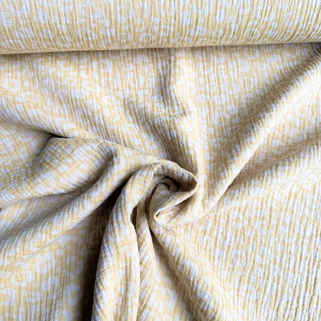 De Stoffenkamer Double Gauze Jacquard leopard soft sun